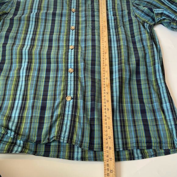 Duluth Size L Plaid Blue Green Button Up Shirt Short Sleeves 100% Cotton - Picture 7 of 7